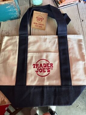Trader Joe's Cream and Navy Mini Canvas Tote Bag